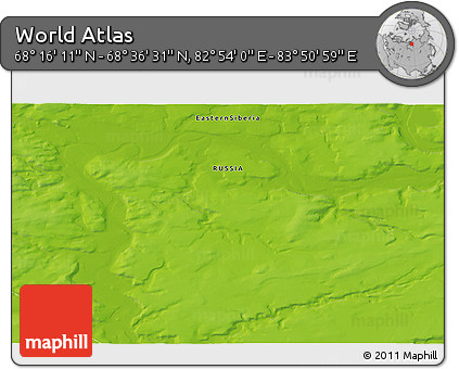 Physical 3D Map of the Area around 68° 26' 21" N, 83° 22' 30" E