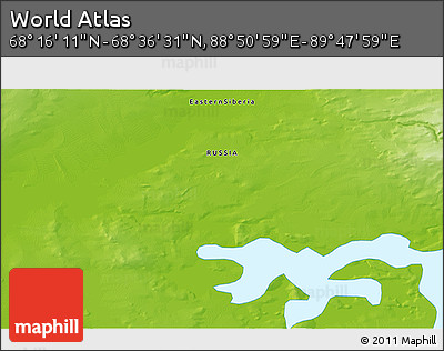 Physical 3D Map of the Area around 68° 26' 21" N, 89° 19' 29" E