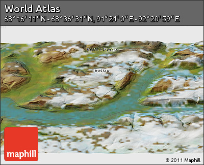 Satellite 3D Map of the Area around 68° 26' 21" N, 91° 52' 30" E