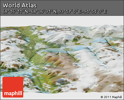 Satellite 3D Map of the Area around 68° 26' 21" N, 94° 25' 30" E