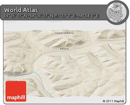 Shaded Relief 3D Map of the Area around 68° 26' 21" N, 94° 25' 30" E
