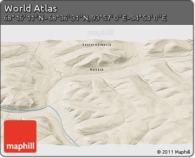 Shaded Relief 3D Map of the Area around 68° 26' 21" N, 94° 25' 30" E
