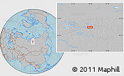 Gray Location Map of the area around 68° 26' 21" N, 94° 25' 30" E, hill shading