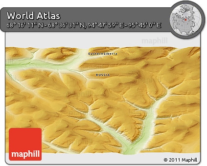 Physical 3D Map of the Area around 68° 26' 21" N, 95° 16' 30" E