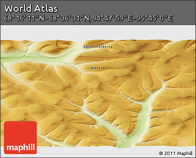 Physical 3D Map of the Area around 68° 26' 21" N, 95° 16' 30" E