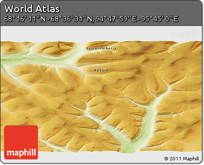 Physical 3D Map of the Area around 68° 26' 21" N, 95° 16' 30" E