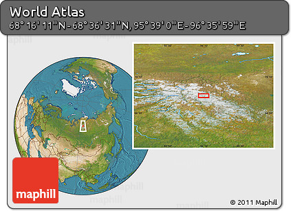 Satellite Location Map of the Area around 68° 26' 21" N, 96° 7' 30" E