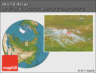 Satellite Location Map of the Area around 68° 26' 21" N, 96° 7' 30" E