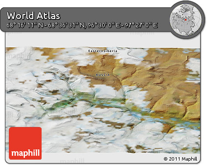Satellite 3D Map of the Area around 68° 26' 21" N, 96° 58' 29" E