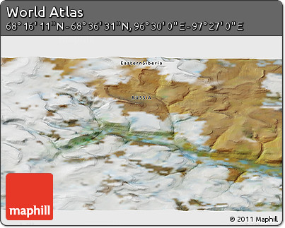 Satellite 3D Map of the Area around 68° 26' 21" N, 96° 58' 29" E