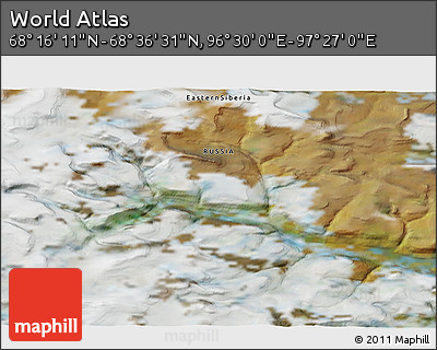 Satellite 3D Map of the Area around 68° 26' 21" N, 96° 58' 29" E