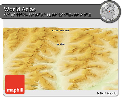 Physical 3D Map of the Area around 68° 26' 21" N, 98° 40' 30" E