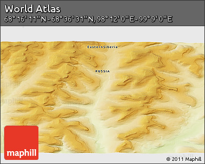 Physical 3D Map of the Area around 68° 26' 21" N, 98° 40' 30" E