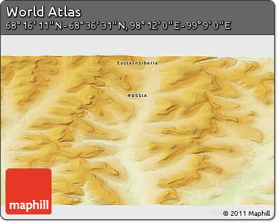 Physical 3D Map of the Area around 68° 26' 21" N, 98° 40' 30" E