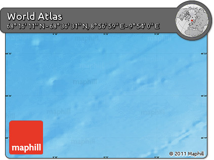 Shaded Relief Map of the Area around 68° 26' 21" N, 9° 25' 30" E