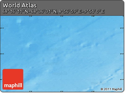 Shaded Relief Map of the Area around 68° 26' 21" N, 9° 25' 30" E