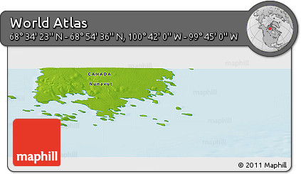 Physical Panoramic Map of the Area around 68° 44' 30" N, 100° 13' 29" W