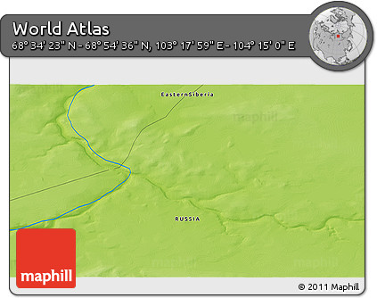 Physical 3D Map of the Area around 68° 44' 30" N, 103° 46' 30" E