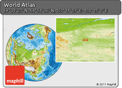 Physical Location Map of the Area around 68° 44' 30" N, 103° 46' 30" E