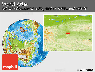 Physical Location Map of the Area around 68° 44' 30" N, 103° 46' 30" E