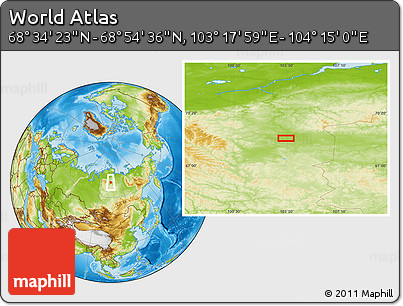 Physical Location Map of the Area around 68° 44' 30" N, 103° 46' 30" E