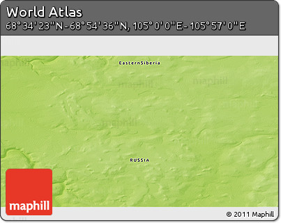 Physical 3D Map of the Area around 68° 44' 30" N, 105° 28' 29" E
