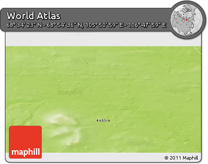 Physical 3D Map of the Area around 68° 44' 30" N, 106° 19' 29" E
