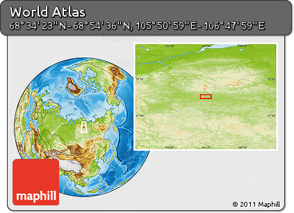 Physical Location Map of the Area around 68° 44' 30" N, 106° 19' 29" E