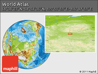 Physical Location Map of the Area around 68° 44' 30" N, 106° 19' 29" E