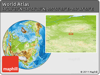 Physical Location Map of the Area around 68° 44' 30" N, 106° 19' 29" E