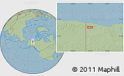 Savanna Style Location Map of the area around 68° 44' 30" N, 140° 10' 30" W, hill shading