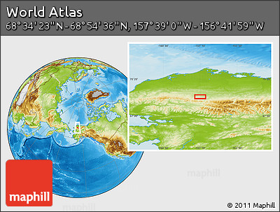 Physical Location Map of the Area around 68° 44' 30" N, 157° 10' 30" W