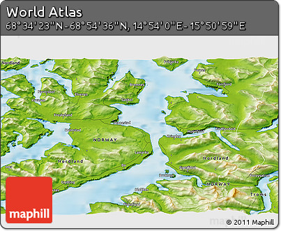 Physical 3D Map of the Area around 68° 44' 30" N, 15° 22' 30" E