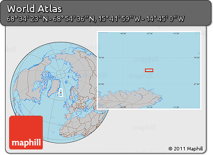 Gray Location Map of the Area around 68° 44' 30" N, 15° 13' 29" W
