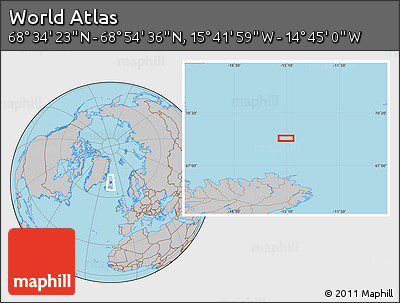 Gray Location Map of the Area around 68° 44' 30" N, 15° 13' 29" W
