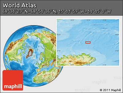 Physical Location Map of the Area around 68° 44' 30" N, 15° 13' 29" W