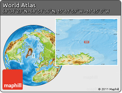 Physical Location Map of the Area around 68° 44' 30" N, 15° 13' 29" W