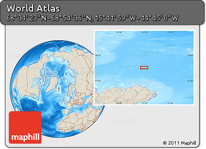 Shaded Relief Location Map of the Area around 68° 44' 30" N, 15° 13' 29" W