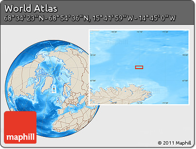 Shaded Relief Location Map of the Area around 68° 44' 30" N, 15° 13' 29" W