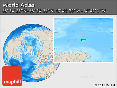 Shaded Relief Location Map of the Area around 68° 44' 30" N, 15° 13' 29" W