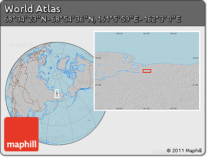 Gray Location Map of the Area around 68° 44' 30" N, 161° 34' 29" E, hill shading