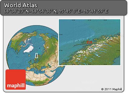 Satellite Location Map of the Area around 68° 44' 30" N, 16° 13' 30" E