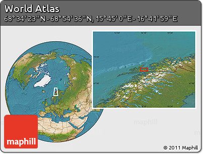 Satellite Location Map of the Area around 68° 44' 30" N, 16° 13' 30" E