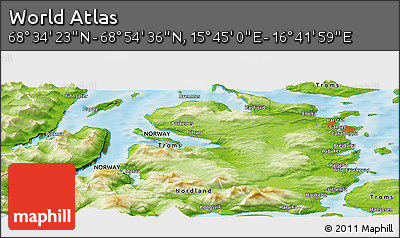 Physical Panoramic Map of the Area around 68° 44' 30" N, 16° 13' 30" E