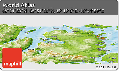 Physical Panoramic Map of the Area around 68° 44' 30" N, 16° 13' 30" E