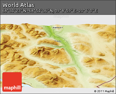 Physical 3D Map of the Area around 68° 44' 30" N, 19° 37' 30" E