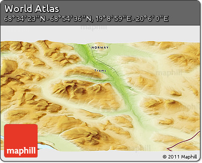 Physical 3D Map of the Area around 68° 44' 30" N, 19° 37' 30" E