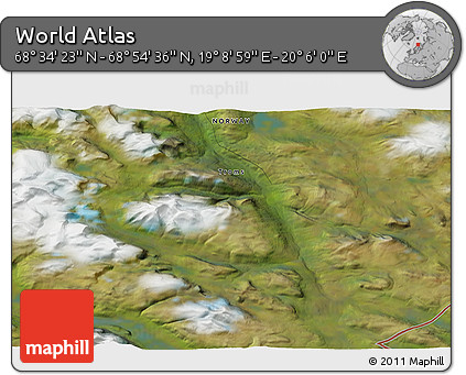 Satellite 3D Map of the Area around 68° 44' 30" N, 19° 37' 30" E