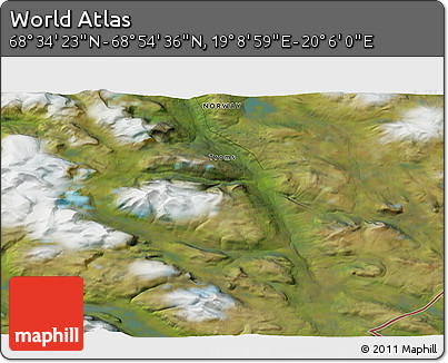 Satellite 3D Map of the Area around 68° 44' 30" N, 19° 37' 30" E