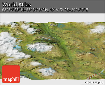 Satellite 3D Map of the Area around 68° 44' 30" N, 19° 37' 30" E